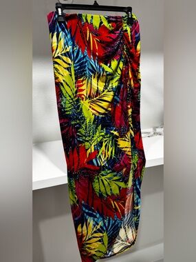Dots Tropical Print Maxi Skirt in Red, Yellow, Blue, Green